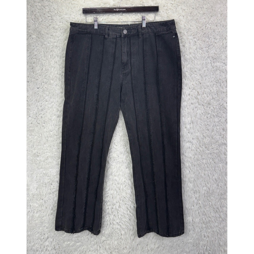 boohooMAN Jeans 36X32 Black Panel Stripe Flare Y2K Grunge Streetwear Denim Urban